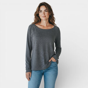 Lole Gray Long Sleeve Top Boat Neckline Relaxed Fit Zipper Accent Women Size M